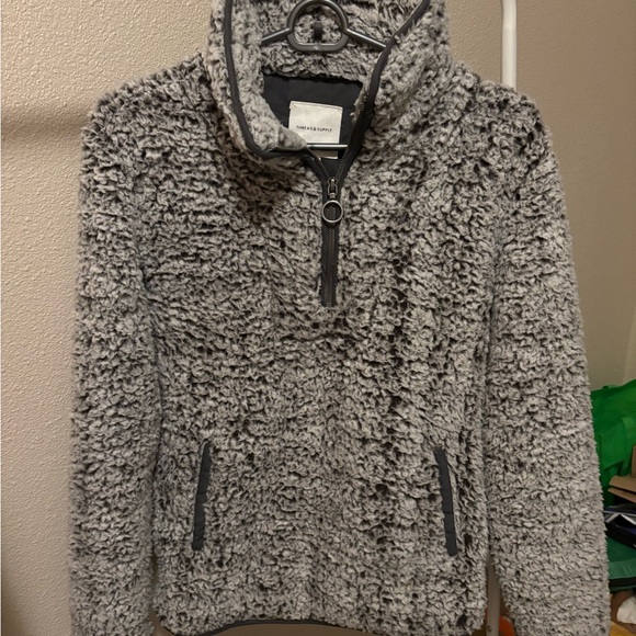 Cozy Gray Sherpa Fleece Sweater - Picture 1 of 4